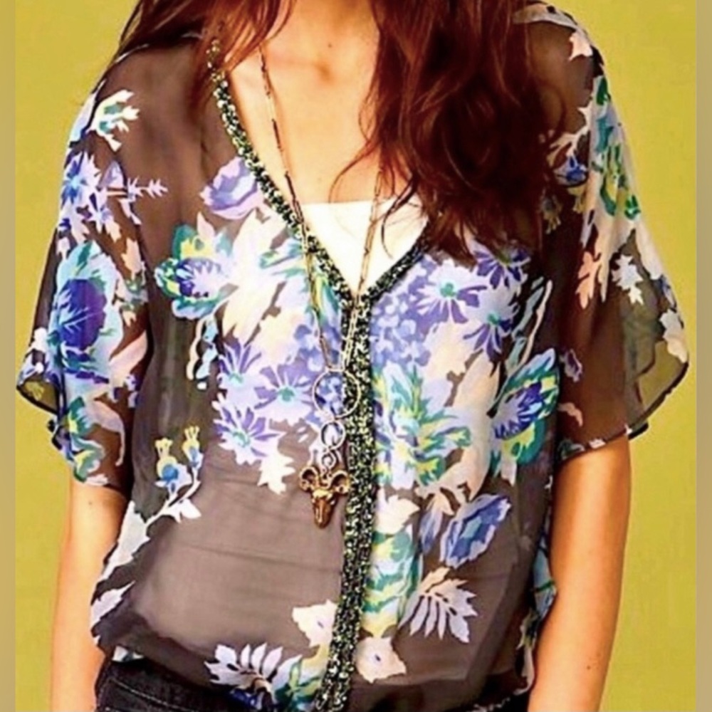 Free People Sheer Floral Top, Size S